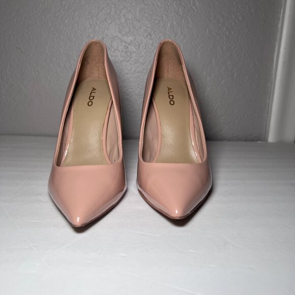 Aldo Stessy Point Toe Pump Heel Nude Pink Patent Leather - Picture 5 of 15